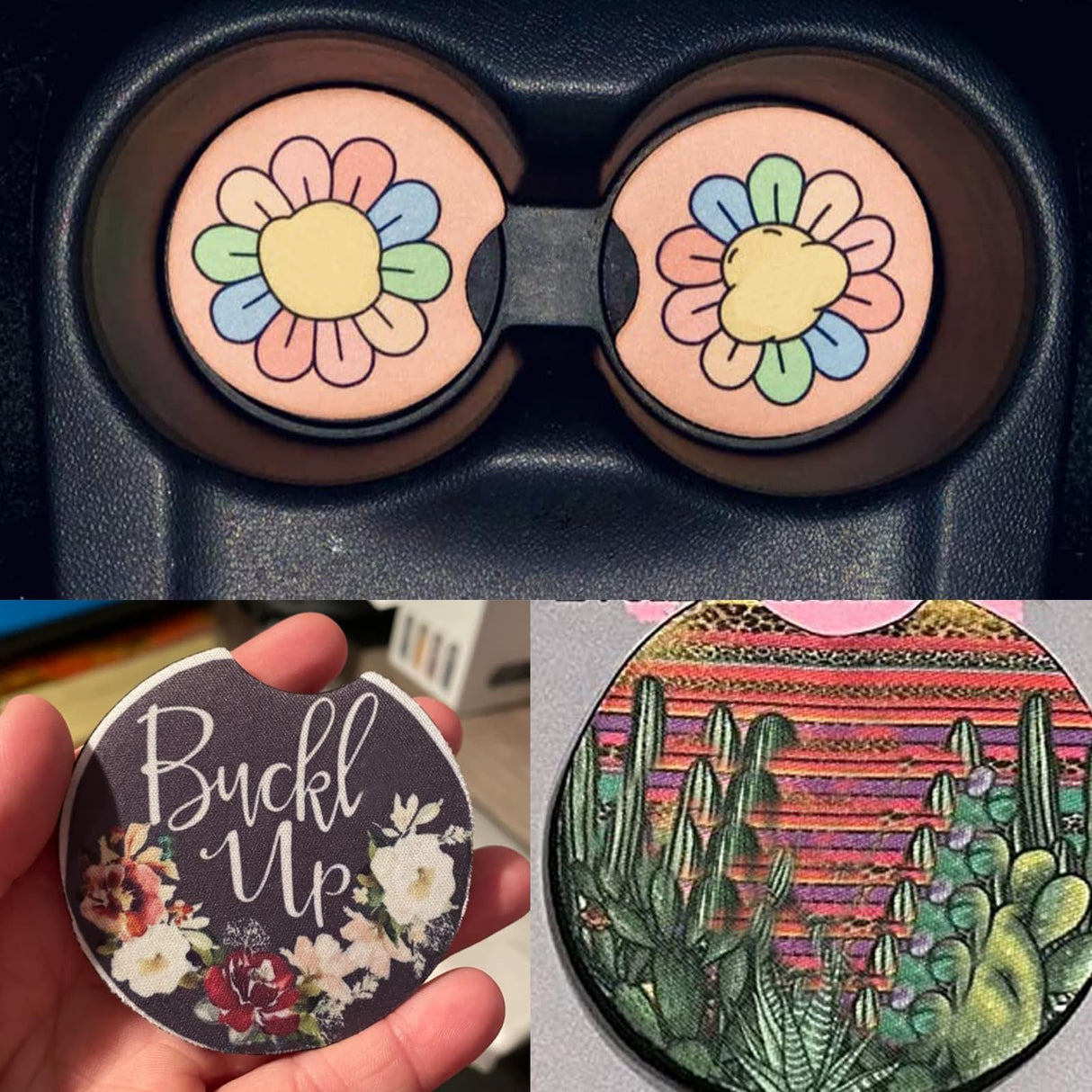 HEIHAK 100 PCS 2.75 Inch Sublimation Blank Car Coasters, Round Circular Opening Blank Sublimation Coasters, Heat Transfer Blank Sublimation Cup Coasters for DIY Craft Printing Thermal Sublimation HEIHAK