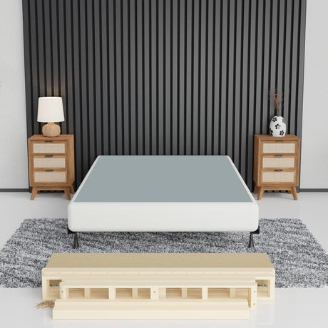 Greaton, 8-Inch Sturdy Box Spring for Mattress Support-Durable and Easy to Assemble Natural Wood Foundation for Full, White Greaton