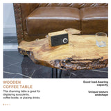 BTEOBFY Natural Wood Coffee Table with Clear Lacquer Finish and Metal Hairpin Legs for Living Room - 20-27 inches Long- Mesa de Centro para Sala BTEOBFY