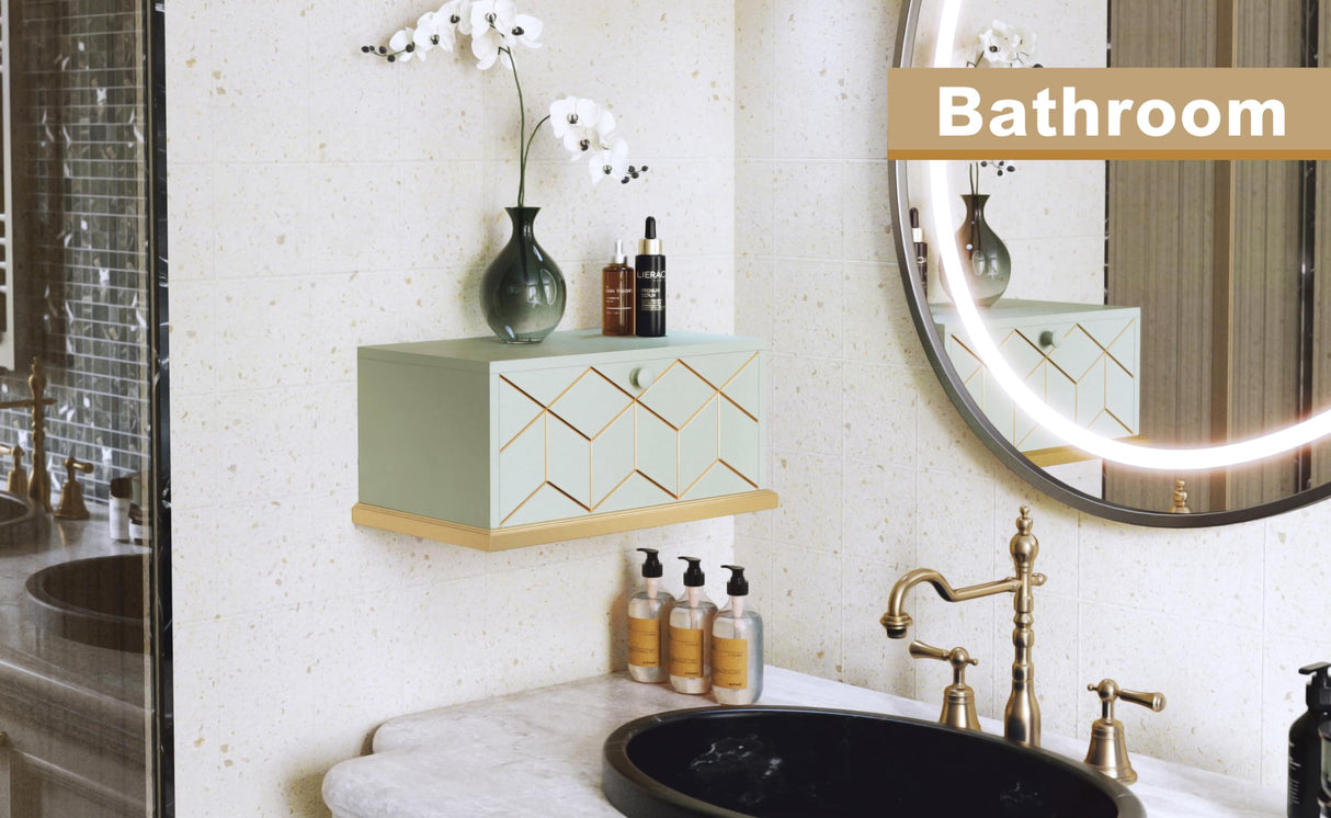 HLR Floating Nightstand, Wall Mounted Nightstand with Removable Door, Floating Shelves for Wall, Bedroom, Bathroom, Green HLR