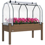 Outsunny Raised Garden Bed with PE Greenhouse Cover Outdoor Elevated Wood Planter Box for Herbs and Vegetables, Use for Patio, Backyard, Balcony, 48 x 22 x 46 inch, Brown Outsunny