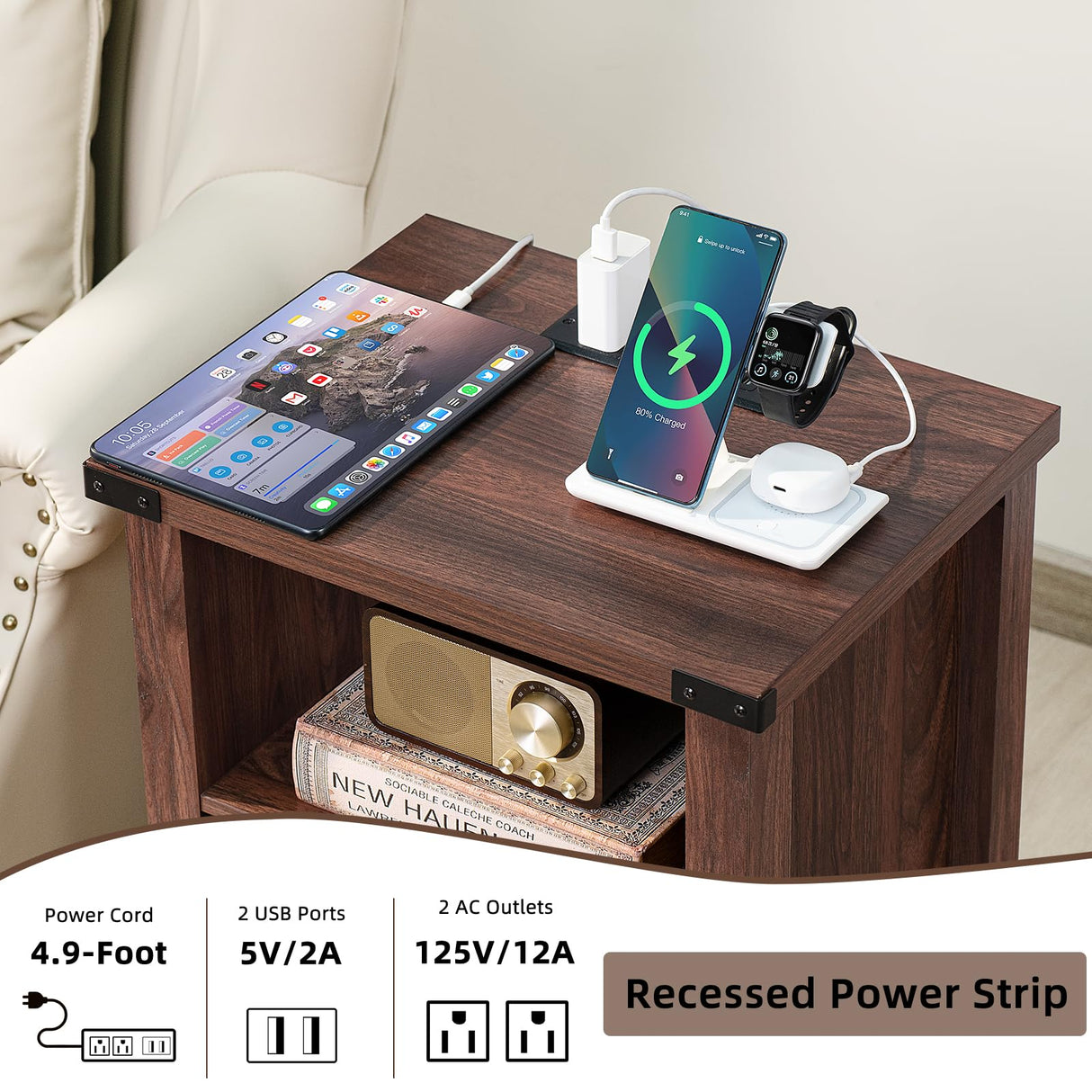 Joaxswe Night Stand Set of 2, 18 Inch Farmhouse Nightstand with with Charging Station and USB Port, Rustic Wood Bedside Table with Magnetic Door, Bed Side Tables for Bedroom, Brown Walnut Joaxswe