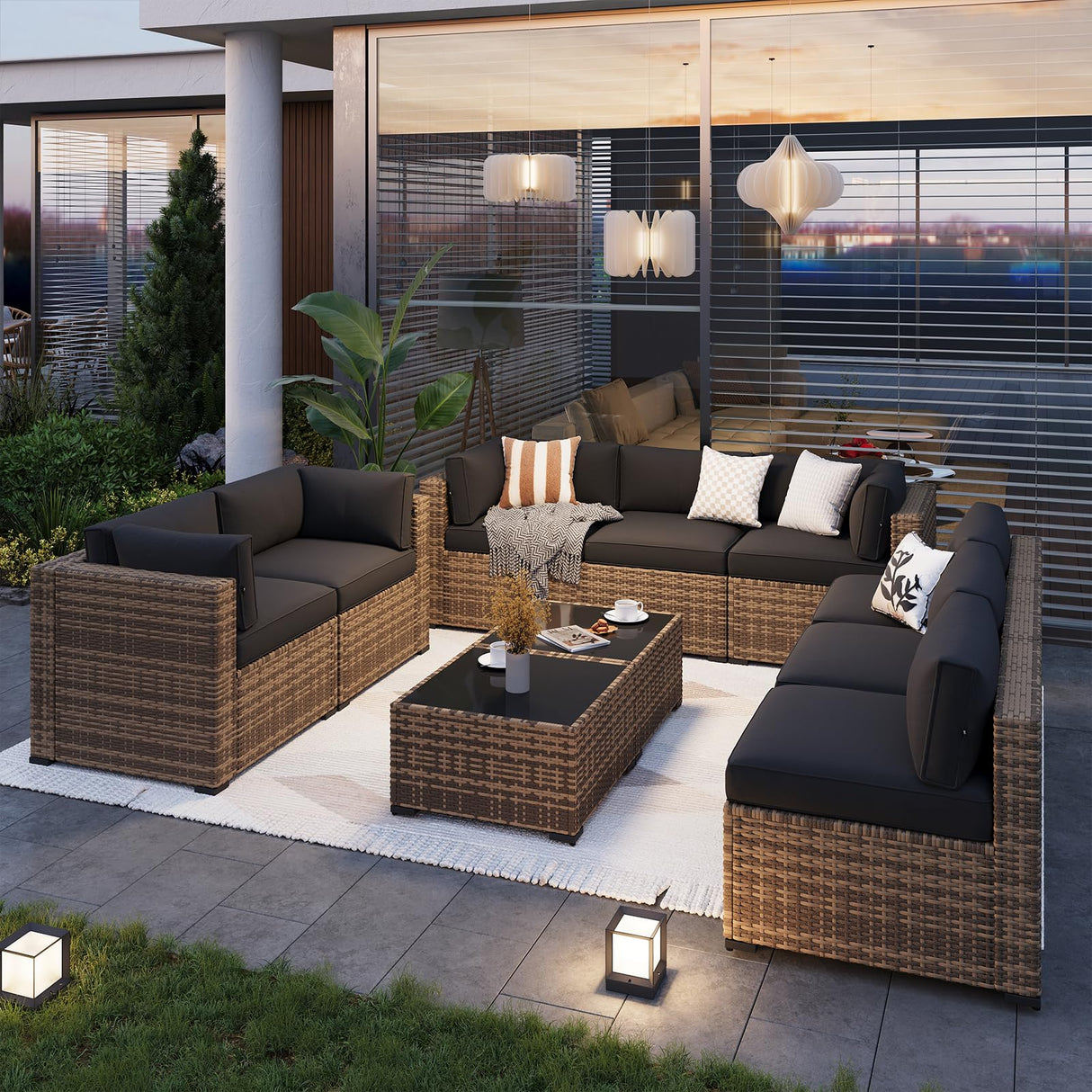 Aoxun Patio Furniture Sets, 10-Piece Outdoor Patio Furniture with Thick Cushions, Wicker Outdoor Conversation Set Sectional Sofa for Backyard, Poolside, Garden Aoxun