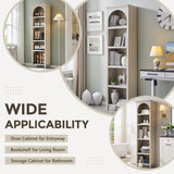 IFGET 76" Tall Arched Bookcase, Farmhouse 5 Tiers Narrow Arched Bookshelf Cabinet with Adjustable Shelves, Modern Wooden Book Shelf w/Storage and Open Display Shelves for Living Room, Office-Cream IFGET