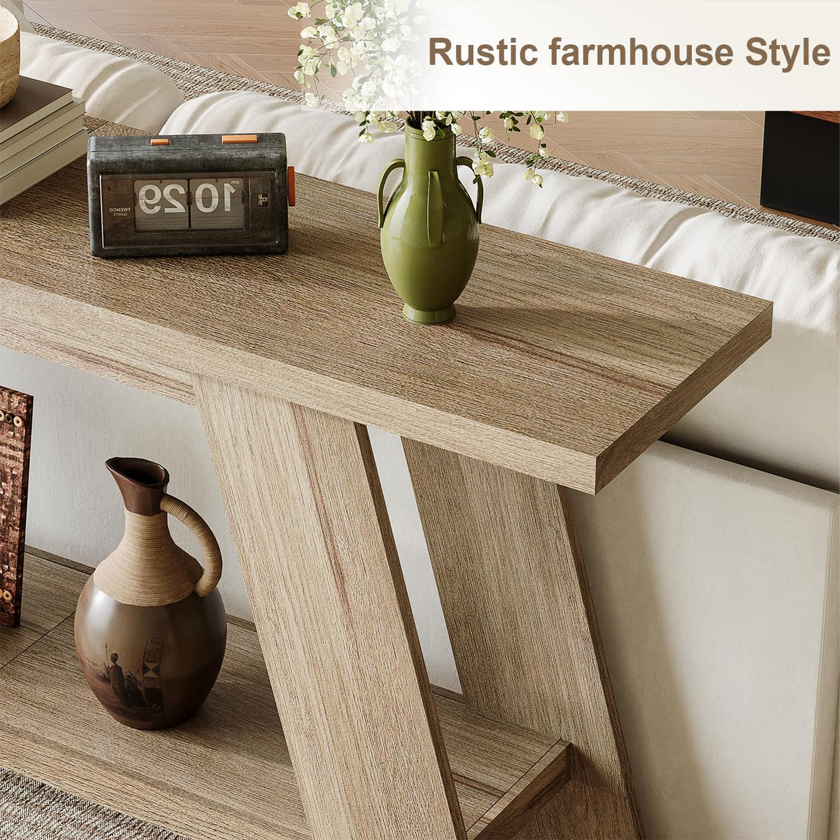 Treocho 63 Inch Long Farmhouse Console Tables for Entryway, 2-Tier Modern Wood Sofa Table with Shelf Behind Couch, Contemporary Narrow Entryway Table for Living Room, Hallway, Entrance, Walnut Treocho