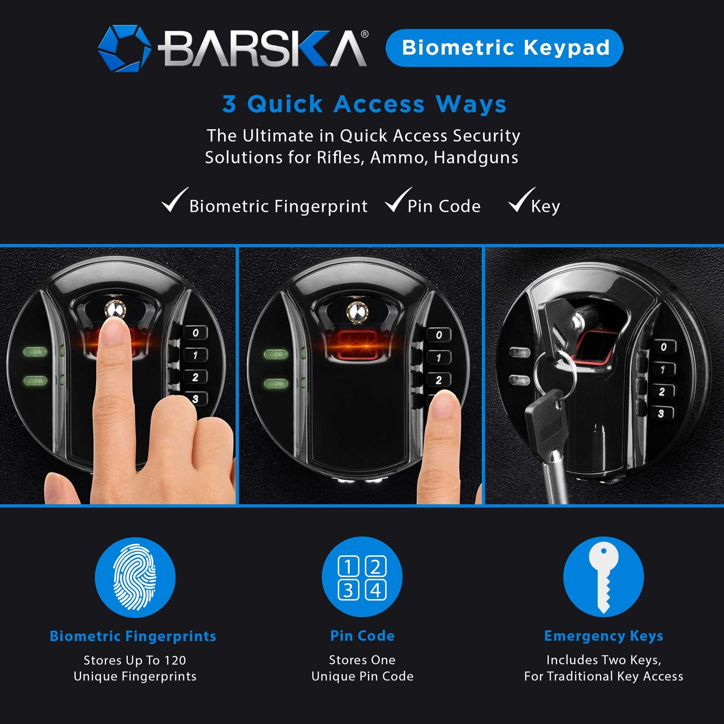 Barska Quick and Easy Dual Access Digital Biometric Fingerprint & Keypad Code Rifle Firearm and Long Gun Safe for Home - 11 Position - WoodArtSupply