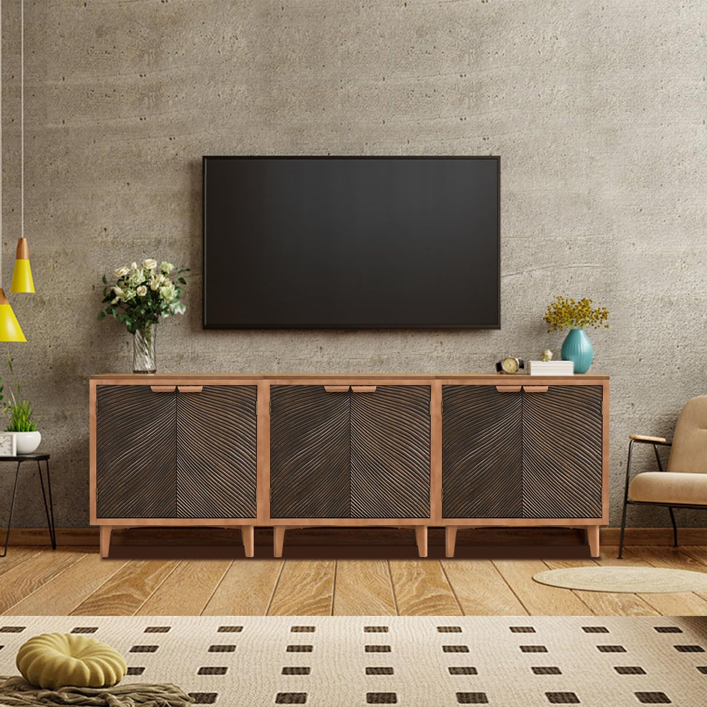 Ahokua Modern Brown Sideboard Buffet Cabinet with Fluted Doors and Ample Storage - WoodArtSupply