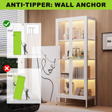 UNICOLY Display Cabinet with Glass Doors, Glass Display Cabinet with Lights, Curio Display Cabinet with 3 Shelves, Metal Storage Cabinet with 3 Color LED Lights for Living Room. White UNICOLY