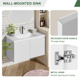 OLD CAPTAIN 36" Bathroom Vanity with Ceramic Sink, Floating Bathroom Vanity with Sink and Cabinet, Wall Mounted Bathroom Sink Cabinet with Storage and Two Doors, White OLD CAPTAIN