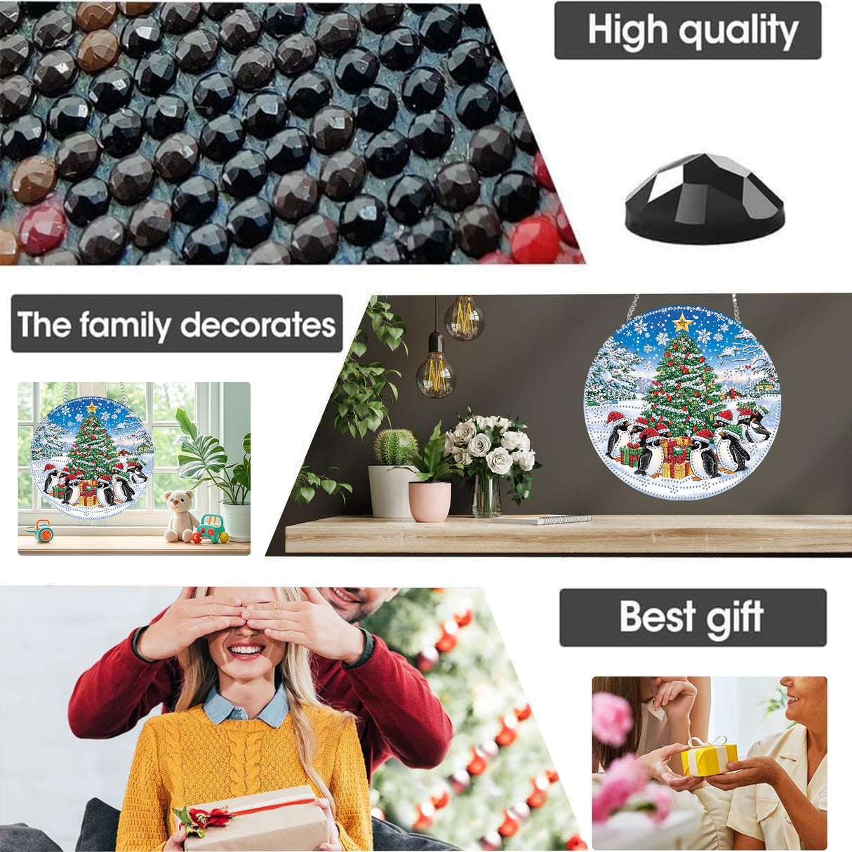 Yomiie Christmas Tree Sun Catcher Window Hanging - DIY Double Sided Diamond Painting Pendant Kit, Acrylic Diamonds Art Ornament for Front Door Sign & Indoor/Outdoor Garden Christmas Decor(8x8 inch) Yomiie