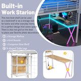 MoproBeti Full Size Loft Bed with Desk and Storage Stairs,Metal Gaming Loft Bed Full with LED Lighting, High Loft Bed with Wardrobe and Shelves for Boys,Girls,Teens, Adults,White MoproBeti