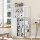 HOME BI 64" Kitchen Pantry Cabinet, Tall Freestanding Pantry with Glass Doors,Wooden Food Pantry Storage Cabinet for Home Kitchen, Dining Room, Living Room, White HOME BI