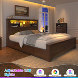 EnHomee Full Size Bed Frame with Headboard and Storage, 4 Drawers and LED Built in Charging Station Full Bed Frame with Storage Farmhouse, NO Noise,No Box Spring Needed,Brown EnHomee