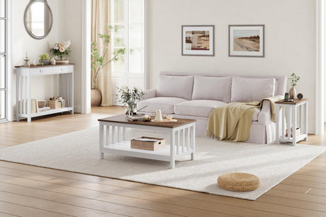ChooChoo Farmhouse End Tables Set of 2, Narrow Side Tables for Small Spaces, Night Stands with Storage Shelf for Living Room and Bedroom, White and Brown ChooChoo