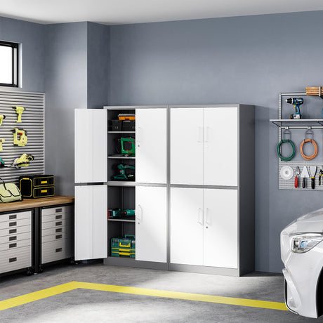 Letaya Metal Storage Cabinet with Lock Door, Adjustable Shelf Steel Cabinets for Office, Home,Pantry,Kitchen,Garage Utility Cabinet (4 Door-White&Gray) Letaya