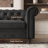 ONBRILL 82" Chesterfield Sofa, Black Velvet Couch with Rolled Arms, 23.6" Deep Seat Couch w/2 Throw Pillows, Button Tufted Backrest, Turned Wood Legs, Comfy Loveseat Sofa for Living Room, Bedroom ONBRILL