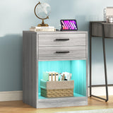 ADORNEVE LED Nightstands Set of 2,Night Stands for Bedrooms Set of 2,Nightstand with Charging Station and LED Lights,Bedside Table with Drawers & USB Ports (Grey) ADORNEVE