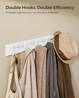 SONGMICS Wall-Mounted Coat Rack, Hook Rack, 5 Dual Metal Hooks, for Coats, Bags, Keys, in The Entryway, Bedroom, Living Room, White ULHR235W01 SONGMICS