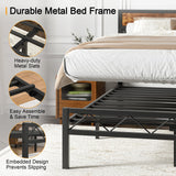 VECELO Twin Size Bed Frame with Headboard, Heavy-Duty Platform Bedframe with Metal Slats Support, No Box Spring Needed, Easy Assembly, Black & Brown VECELO