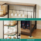 YITAHOME 39 Inch Rustic Brown Kitchen Microwave Stand and Bakers Rack with Power Outlet and 6 Hooks YITAHOME