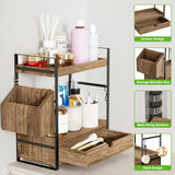 Aollewoiti 2-Tier Bathroom Counter Organizer with Drawer and Basket, Wood Countertop Organizer for Storage, Skincare Organizers for Vanity, Counter Shelf for Bathroom Organization(Dark Brown) Aollewoiti