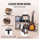 VEVOR 3-Tier Record Player Stand with Guitar Holder, Turntable Stand with Storage Holds Up to 300 Albums, Vinyl Record Cabinet with Metal Mesh Frame for Living Room, Bedroom, Black VEVOR