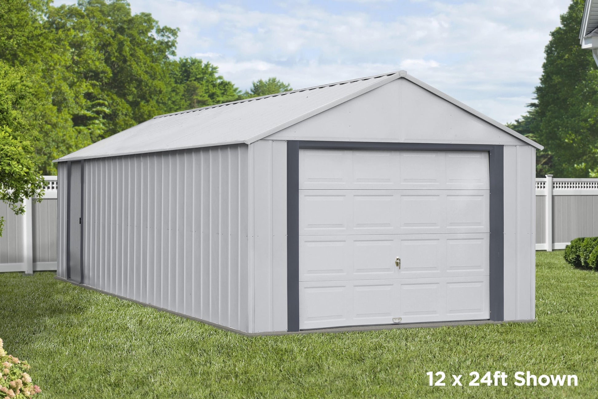 Arrow Shed 12' x 24' Murryhill Garage Galvanized Steel Extra Tall Walls Prefabricated Shed Storage Building, 12' x 24', Flute Gray - WoodArtSupply