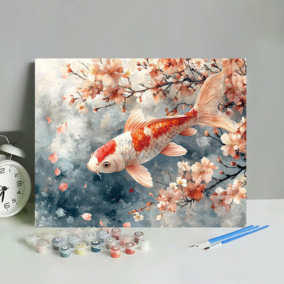 HULDFRDA Paint by Numbers Kit for Adults Beginner, Koi Fish by Painting by Numbers, Koi with Flower Paint by Number Kits, DIY Oil Number Painting for Adults Wall Decor, 16 x20 Inch