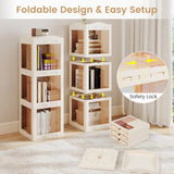 Giantex Foldable Rotating Bookshelf, 3-Tier Spinning Bookcase w/Swivel Base, 360° Revolving Bookshelf Tower, Tall Corner Display Shelf, Translucent Storage Organizer for Living Room, Study Giantex