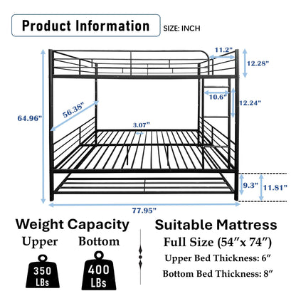 UOCFYK Metal Bunk Bed Full Over Full with Shelf and Guardrails,Convertible Bedframe,Full Bunk Beds for Dorm,Bedroom,Guest Room,No Box Spring Needed, Black