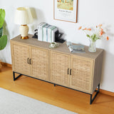 NVETHM Sideboard Cabinet, Modern Buffet Storage Cabinet with Wooden Strip Doors and Adjustable Shelves,Console Cabinet,Credenza for Living Room,Dining Room,Hallway (Natural) NVETHM