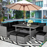 Tangkula 7 Pieces Patio Furniture Set, Outdoor Sectional Rattan Sofa Set with Cushions, All Weather Wicker Conversation Couch Set w/Dining Table & Ottomans for Backyard Garden Poolside (Black) Tangkula