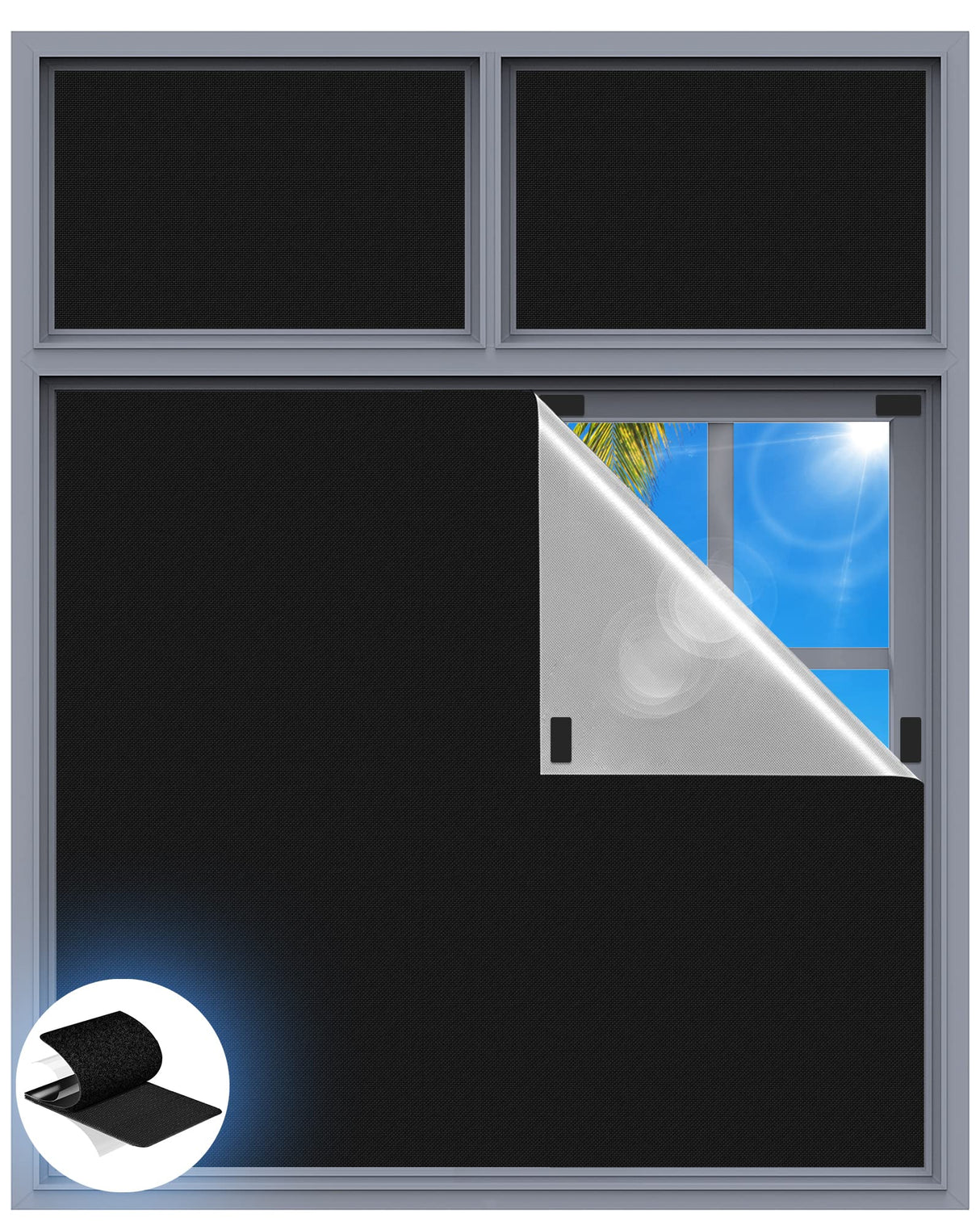 Blackout Curtains for Bedroom, 39" x 58" Portable Black Out Blinds with 20 Sets Hook & Loop Strips for 100% Blackout Window Film, Temporary Black-out Shades for Windows Cover Nursery Travel RV- Blacks Tlany