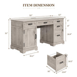 Whalefall 55'' Farmhouse Desk Home Office with Drawers, Executive Computer Desk Wooden with File Cabinet and Charging Station, White Wash Gray Whalefall