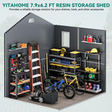 YITAHOME 8x6.2FT Outdoor Storage Shed w/o Floor, All-Weather Plastic Shed with Lockable Doors, Window & Vents, Plastic Tool Shed for Backyard, Patio, Poolside, Lawn, Gray YITAHOME