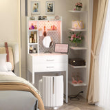 Besiost Small Vanity Desk with Hutch and Drawers, White Makeup Vanity Desk with Charging Station, Vanity Table Dressing Table with LED Lights, Vanity Desk No Mirror with Pegboard for Girls Women, 24" Besiost