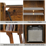 Lerliuo Record Player Stand with Charging Station Holds Up to 220 Albums, Brown Turntable Stand with 4 Cabinet, Large Mid-Century Record Player Table,Vinyl Holder Storage for Bedroom Living Room Lerliuo