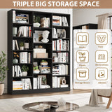 FACBOTALL Triple Wide Bookshelf, 6 Tier Large Bookshelf, Bookcase with 17 Open Display Shelves, 74'' Tall Bookcases and Bookshelves for Living Room, Home Office, Library, Black FACBOTALL