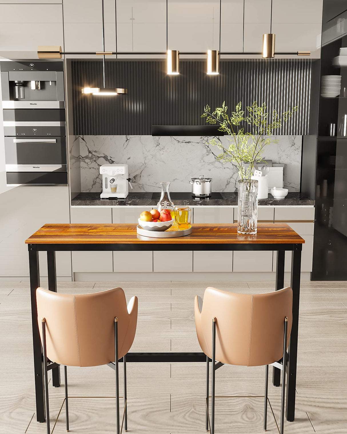 Teraves Teak Bar Table – Stylish Rectangular High Top Table with Sturdy Metal Frame for Versatile Use Teraves