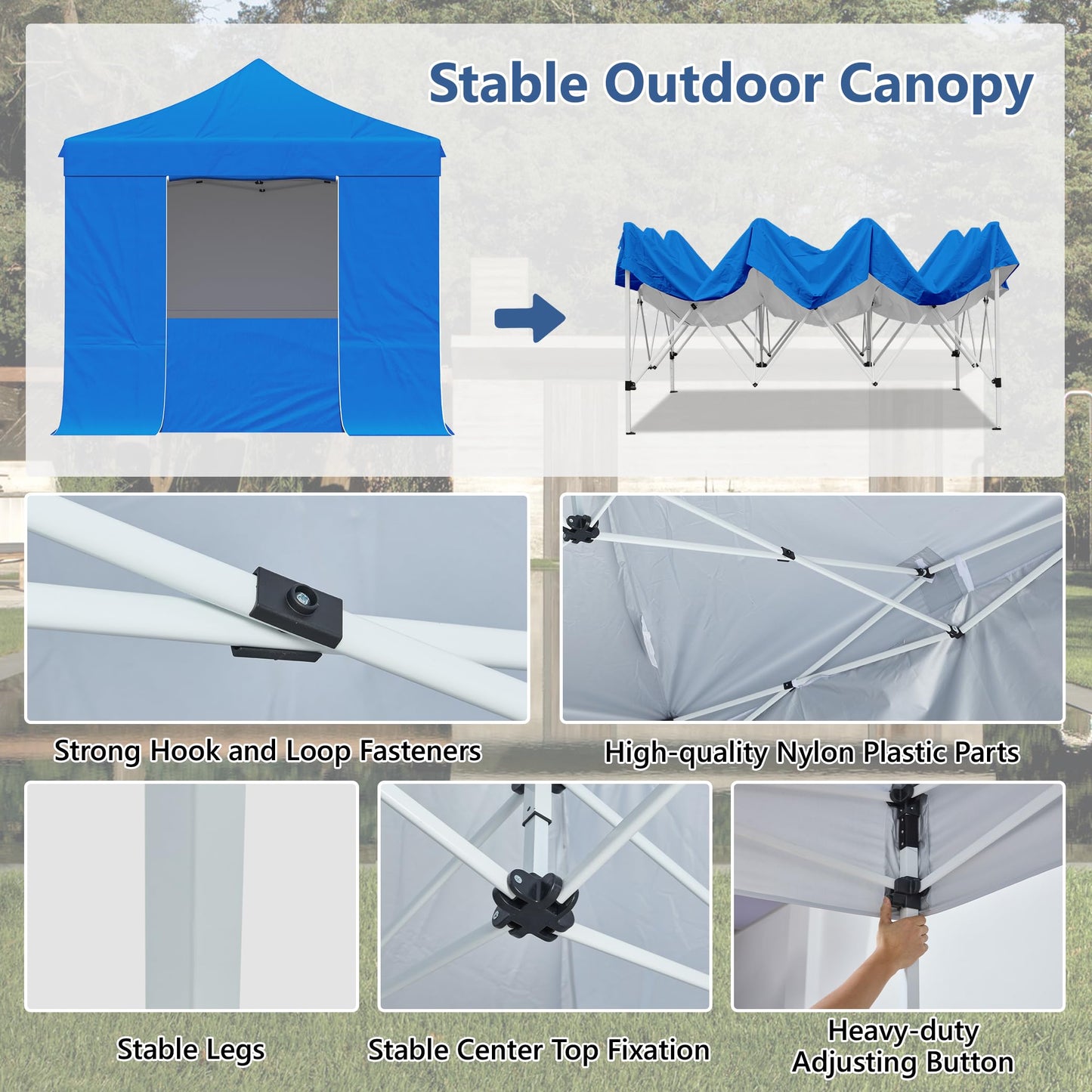 10x10 Pop Up Canopy Tent with 4 Removable Sidewalls, Heavy Duty Easy Up Canopy with 4 Sandbags for Weight, 100% Waterproof Winter Canopy Outdoor,1 Person Easy Set up, with Portable Roller Bag,Blue