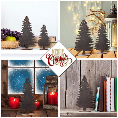 Blulu 3 Pieces Wood Table Christmas Tree Miniature Pine Trees Mini Christmas Tree Artificial Trees Wood Tabletop Decors Christmas Decorations with Wooden Base for Holiday Party(Burlywood)