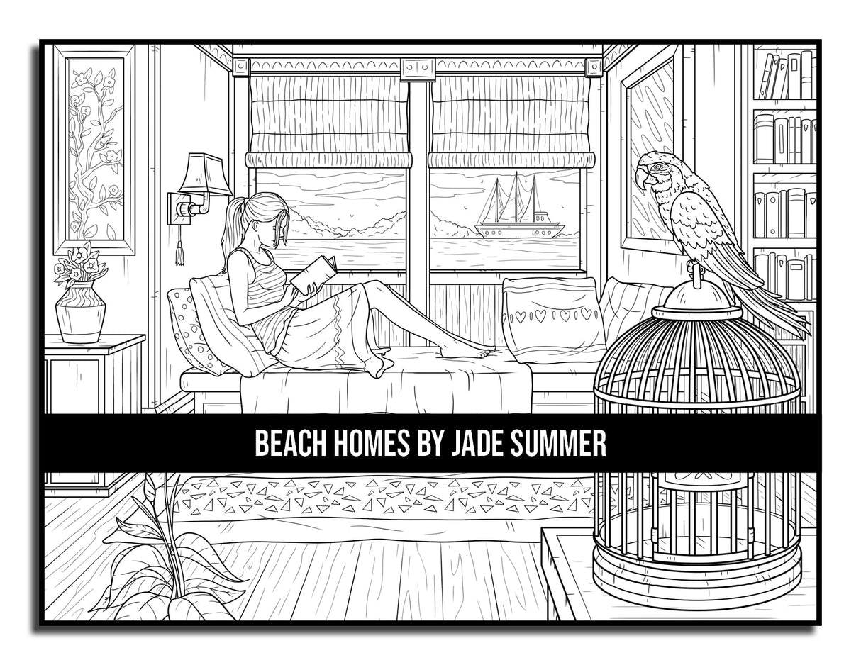 Beach Homes: An Adult Coloring Book with Beautiful Vacation Houses, Charming Interior Designs, and Relaxing Nature Scenes WoodArtSupply