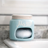 Farmhouse Canisters Sets for the Kitchen - Mason Jar Ceramic Kitchen Utensil Holder, Spoon Rest, Cute Cookie Jar, Salt & Pepper Shaker Sets, Sponge Holder, Measuring Cups & Spoons (Blue, 17-Pc Bundle) Goodscious