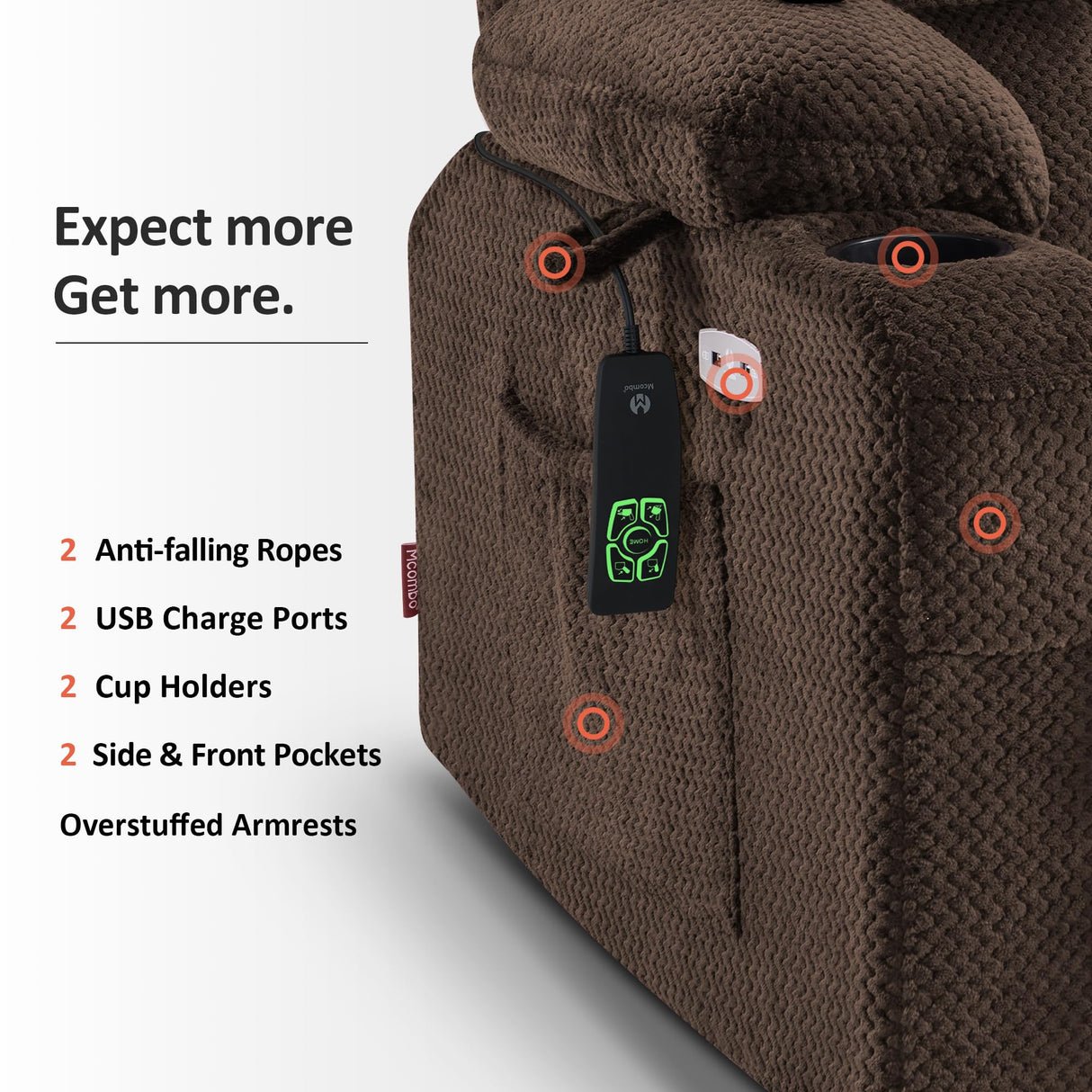 MCombo Dual Motor Power Lift Recliner Chair with Massage and Heat for Elderly People, Infinite Position, USB Ports, Cup Holders, Fabric 7890 (Medium, Mocha) MCombo