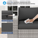 Amopatio Outdoor Sectional with Fire Pit Table, 8 Inch Armrest Patio Furniture Set with Waterproof Cover for Garden Backyard, 4'' Thickened Cushion Amopatio