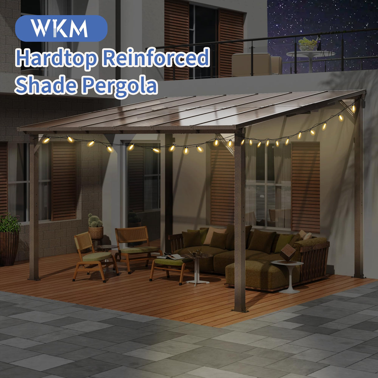 WKM 10X12 FT Gazebo for Patio,Large Wall-Mounted Lean to Gazebo Pergola with Roof on Clearance, Lean to Gazebo Hard Top, Lean to Gazebo Awnings for Patio, Decks, Porch and Backyard WKM