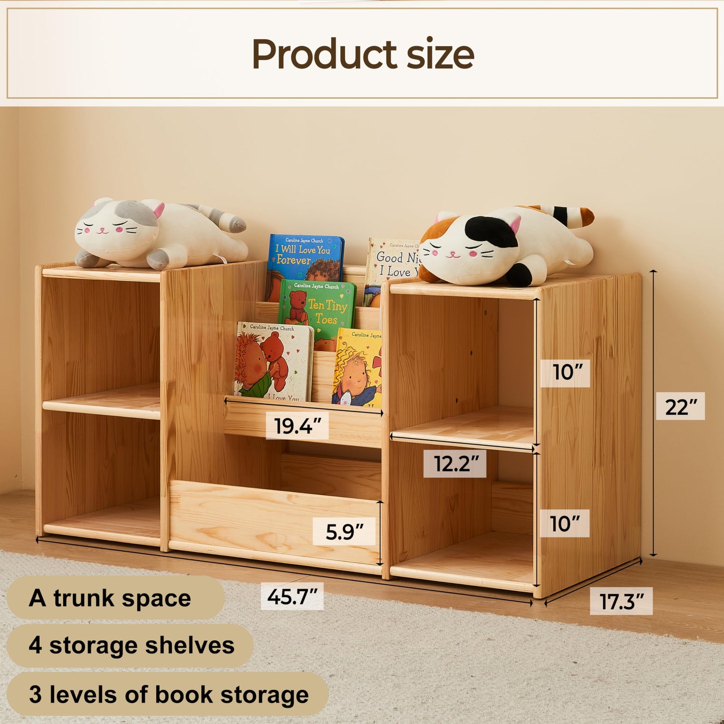 Montessori-Inspired Kids Bookshelf and Toy Organizer with Natural Wood Finish - WoodArtSupply