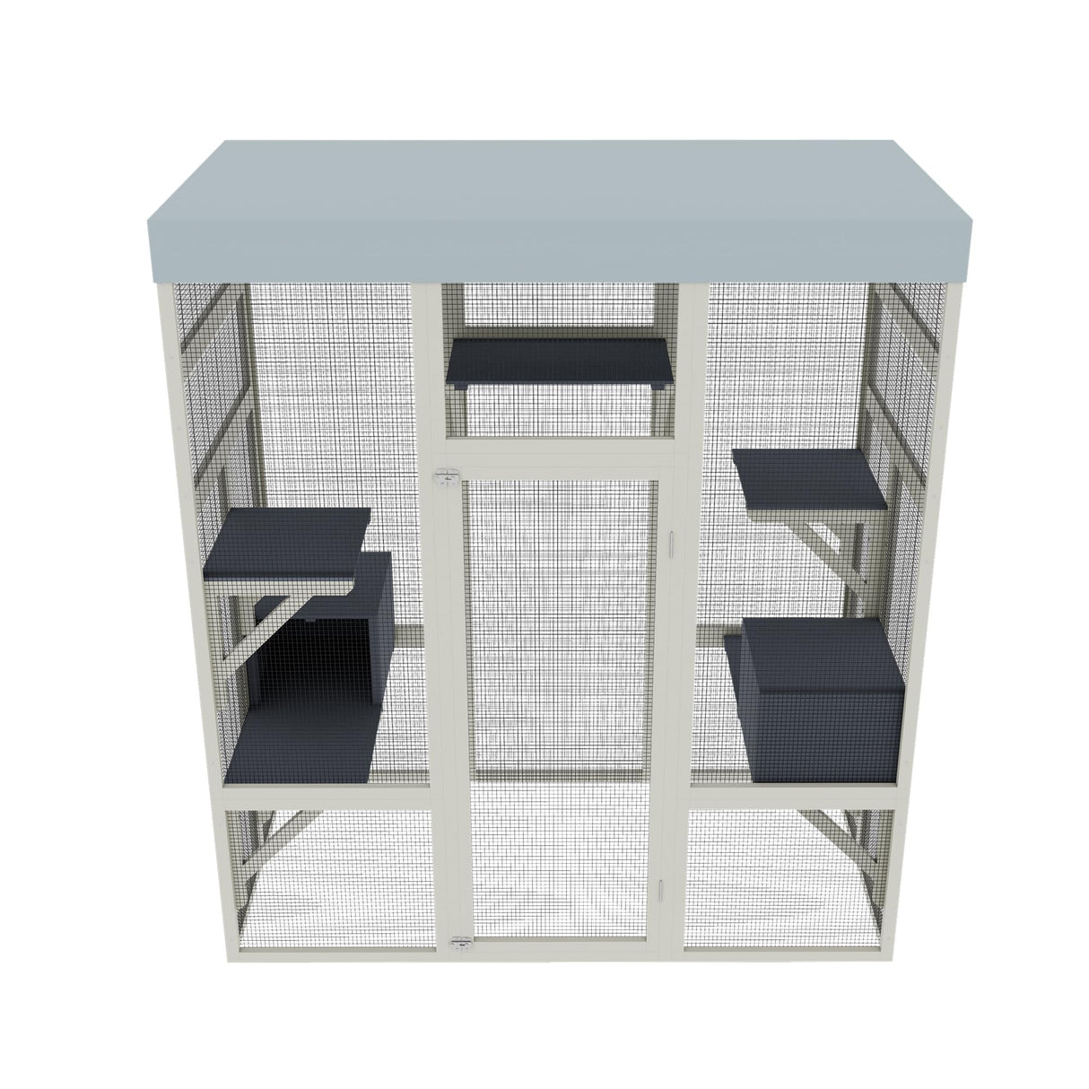 YZU 70.1" Wood Catio Outdoor Cat Enclosure Indoor Cat House with Waterproof Roof Top, 5 Platforms & 2 Resting Box, UV Resistant Gray (62.6 x 32.3 x 70.1 inches) YZU