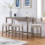 DUHOME 4 Piece Bar Table Set with Power Outlet,Industrial Breakfast Table with 3 Padded Stools Solid Wood Counter Height Dining Table Set for Living Room, Dining Room Cream+Brown DUHOME