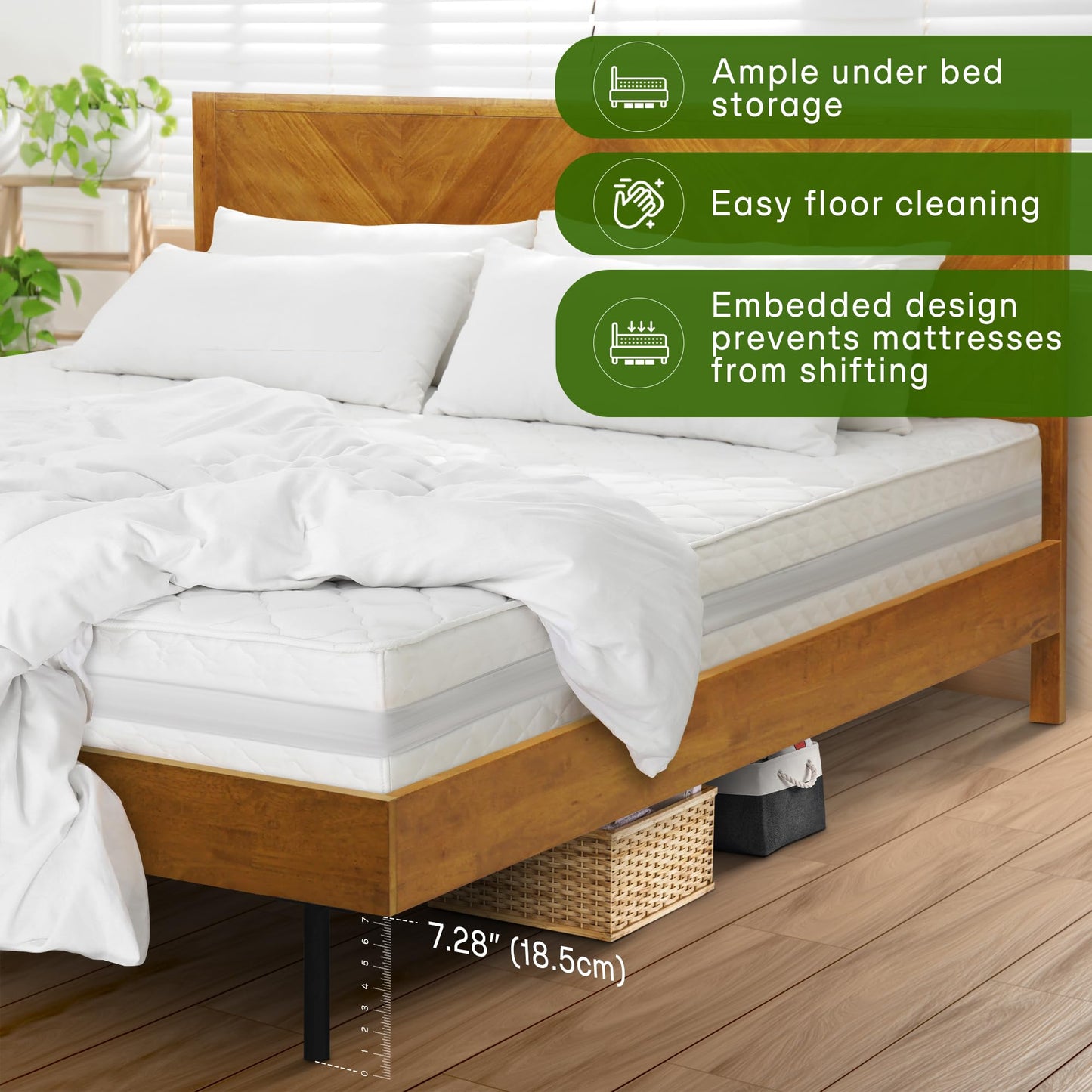 Acacia Alander King Bed Frame and Headboard Solid Wood Platform Bed, Scandinavian Signature Wood Bed Compatible with All Mattress Types, Wood Slats Support, Bed Frame King Bedroom Furniture, Walnut